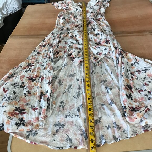 Torrid Maxi Gauze Walk Through Dress Women L Brown Floral Ruffle 90's V Neck - Picture 4 of 11